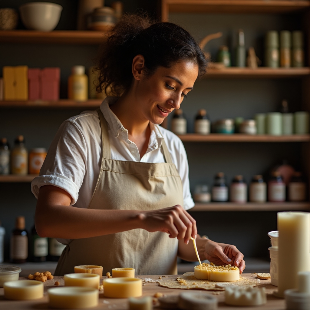 Artisan fabriquant une bougie à la main